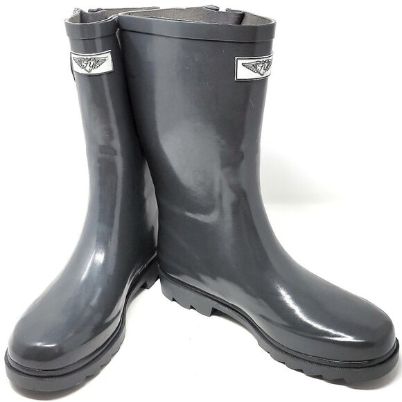 Women's Rainboots, Rubber Mid Calf Rain Boots, RB-1602, Grey - Picture 1 of 5